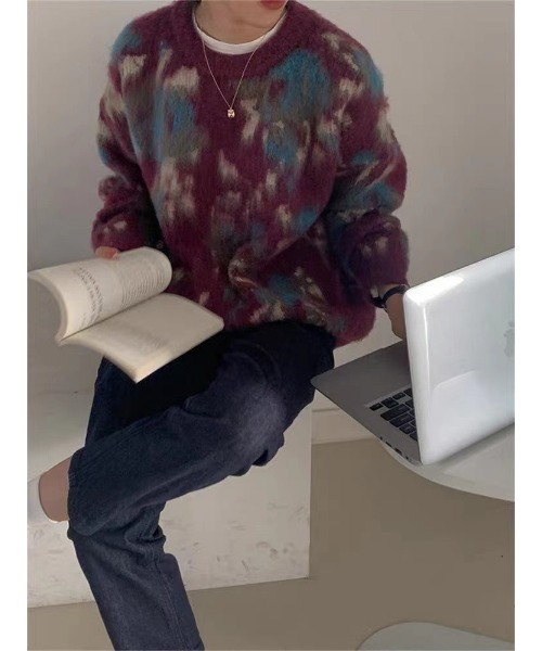 SpRay（スプレイ）の「シャギー花柄ニット（ニット/セーター・レディース・ダークパープル/ブルー・FREE）」の5枚目の写真