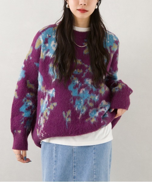 SpRay（スプレイ）の「シャギー花柄ニット（ニット/セーター・レディース・ダークパープル/ブルー・FREE）」の14枚目の写真