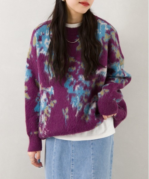 SpRay（スプレイ）の「シャギー花柄ニット（ニット/セーター・レディース・ダークパープル/ブルー・FREE）」の15枚目の写真