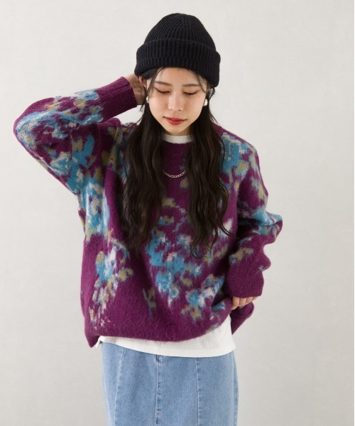 SpRay（スプレイ）の「シャギー花柄ニット（ニット/セーター・レディース・ダークパープル/ブルー・FREE）」の16枚目の写真