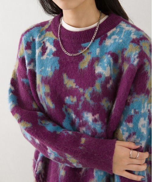 SpRay（スプレイ）の「シャギー花柄ニット（ニット/セーター・レディース・ダークパープル/ブルー・FREE）」の20枚目の写真