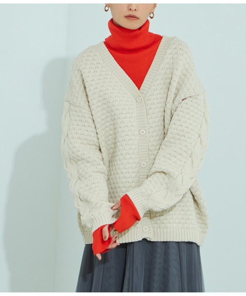 Settimissimo（セッティミッシモ）の「ポップコーン編みニットカーディガン（カーディガン/ボレロ・レディース・パープル/アイボリー/ブラック・FREE）」の2枚目の写真