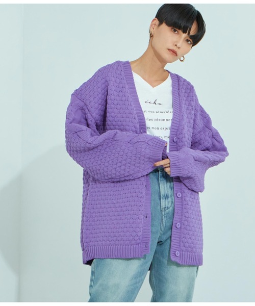 Settimissimo（セッティミッシモ）の「ポップコーン編みニットカーディガン（カーディガン/ボレロ・レディース・パープル/アイボリー/ブラック・FREE）」の9枚目の写真