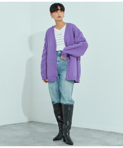 Settimissimo（セッティミッシモ）の「ポップコーン編みニットカーディガン（カーディガン/ボレロ・レディース・パープル/アイボリー/ブラック・FREE）」の10枚目の写真