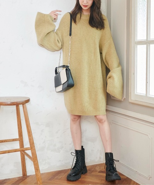 FREE'S MART(フリーズマート)の「◆畦ルーズミニニットワンピース(ワンピース・レディース・ベージュ/ブラウン/グリーン・SMALL/MEDIUM)」の11枚目の写真