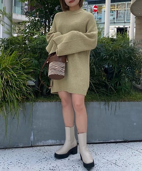 FREE'S MART(フリーズマート)の「◆畦ルーズミニニットワンピース(ワンピース・レディース・ベージュ/ブラウン/グリーン・SMALL/MEDIUM)」の5枚目の写真