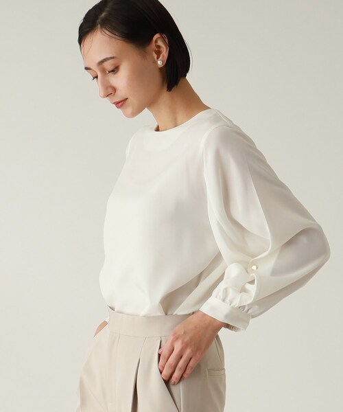 THE SHOP TK （ザ ショップ ティーケー ）の「◆【セレモニー/入卒/洗える】ジョーゼット袖シャーリングブラウス（シャツ/ブラウス・レディース・ホワイト系/ネイビー・11/12/13/14）」の8枚目の写真