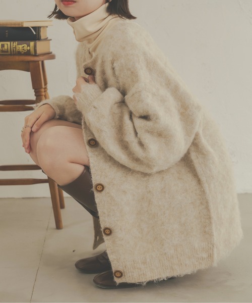 Ambre Neige（アンブルネージュ）の「ふわふわ暖か。前後2WAYメランジウールカーディガン／【WEB/EC限定商品】（カーディガン/ボレロ・レディース・ライトグリーン/アイボリー/ライトブラウン/ベージュ・FREE）」の7枚目の写真