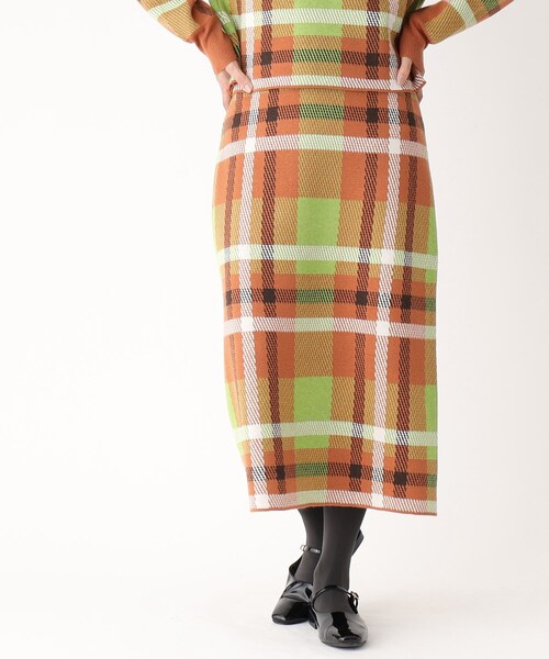 OPAQUE.CLIP（オペークドットクリップ）の「◆【PORTMAN／ポートマン】チェックジャカードタイトニットスカート（スカート・レディース・グリーン系その他3/オレンジ系その他3・38/40）」の2枚目の写真