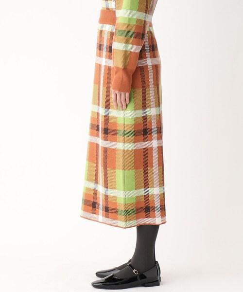 OPAQUE.CLIP（オペークドットクリップ）の「◆【PORTMAN／ポートマン】チェックジャカードタイトニットスカート（スカート・レディース・グリーン系その他3/オレンジ系その他3・38/40）」の4枚目の写真