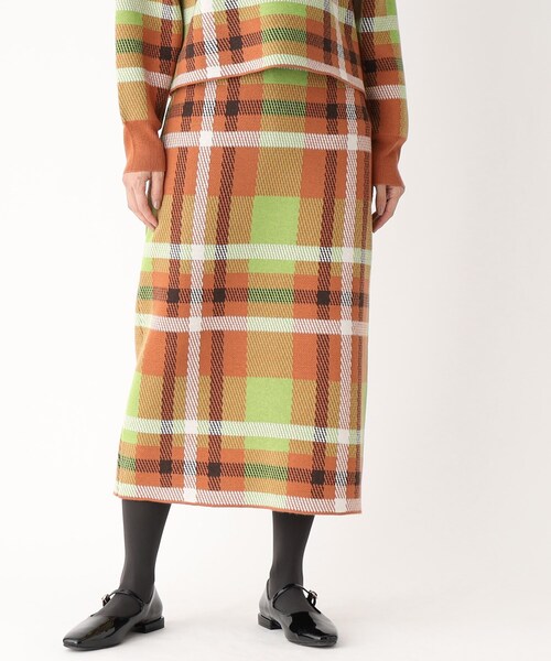 OPAQUE.CLIP（オペークドットクリップ）の「◆【PORTMAN／ポートマン】チェックジャカードタイトニットスカート（スカート・レディース・グリーン系その他3/オレンジ系その他3・38/40）」の15枚目の写真