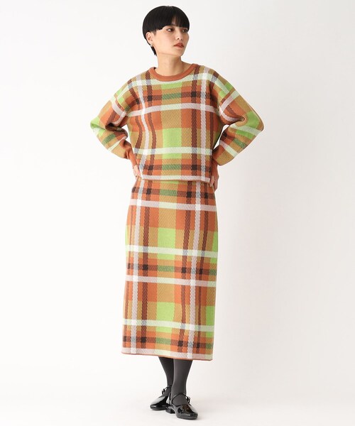 OPAQUE.CLIP（オペークドットクリップ）の「◆【PORTMAN／ポートマン】チェックジャカードタイトニットスカート（スカート・レディース・グリーン系その他3/オレンジ系その他3・38/40）」の19枚目の写真