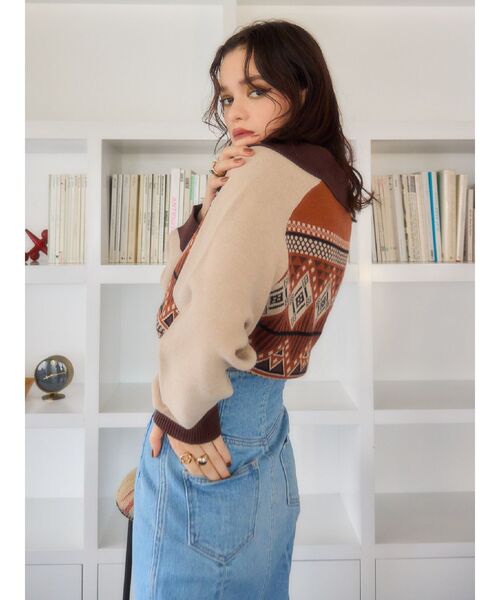 EVRIS（エヴリス）の「襟付きジャガードニット（ニット/セーター・レディース・ブルー/グリーン/ブラウン・FREE）」の13枚目の写真