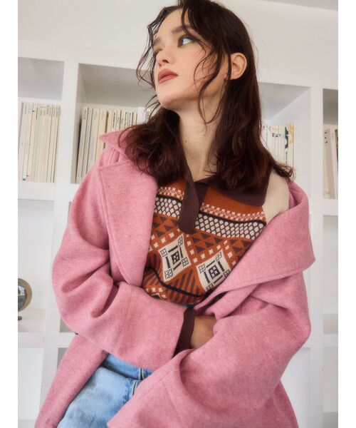 EVRIS（エヴリス）の「襟付きジャガードニット（ニット/セーター・レディース・ブルー/グリーン/ブラウン・FREE）」の5枚目の写真