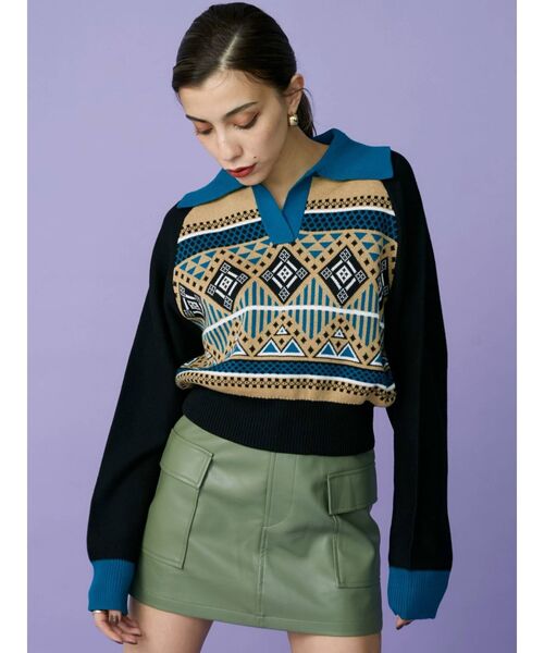 EVRIS（エヴリス）の「襟付きジャガードニット（ニット/セーター・レディース・ブルー/グリーン/ブラウン・FREE）」の20枚目の写真