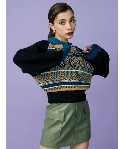 EVRIS（エヴリス）の「襟付きジャガードニット（ニット/セーター・レディース・ブルー/グリーン/ブラウン・FREE）」の17枚目の写真