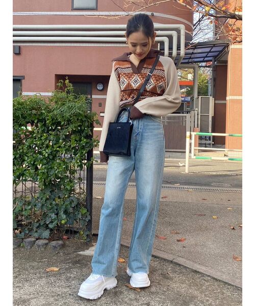 EVRIS（エヴリス）の「襟付きジャガードニット（ニット/セーター・レディース・ブルー/グリーン/ブラウン・FREE）」の7枚目の写真