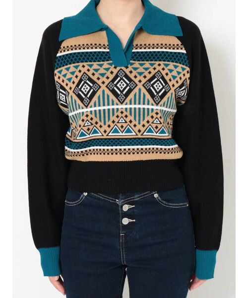 EVRIS（エヴリス）の「襟付きジャガードニット（ニット/セーター・レディース・ブルー/グリーン/ブラウン・FREE）」の22枚目の写真