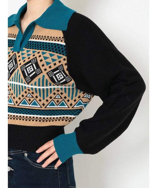 EVRIS（エヴリス）の「襟付きジャガードニット（ニット/セーター・レディース・ブルー/グリーン/ブラウン・FREE）」の16枚目の写真