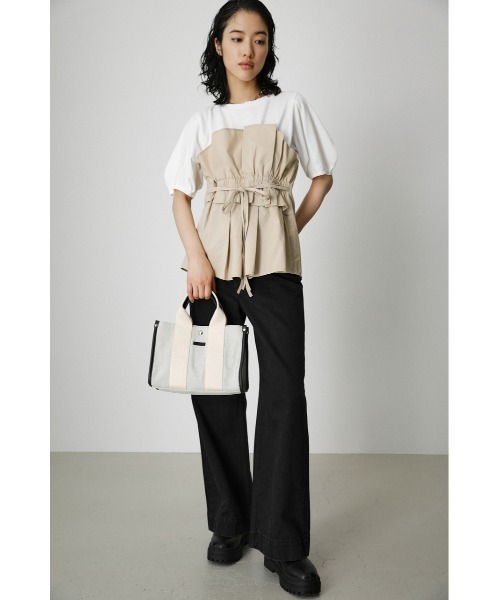 AZUL by moussy(アズールバイマウジー)の「SQUARE CANVAS TOTE BAG/スクエアキャンバストートバッグ(トートバッグ・メンズ・オフホワイト/ブラック・FREE)」の5枚目の写真