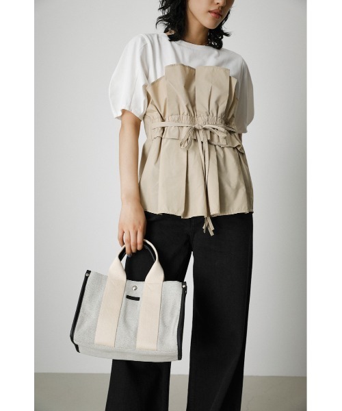AZUL by moussy(アズールバイマウジー)の「SQUARE CANVAS TOTE BAG/スクエアキャンバストートバッグ(トートバッグ・メンズ・オフホワイト/ブラック・FREE)」の6枚目の写真