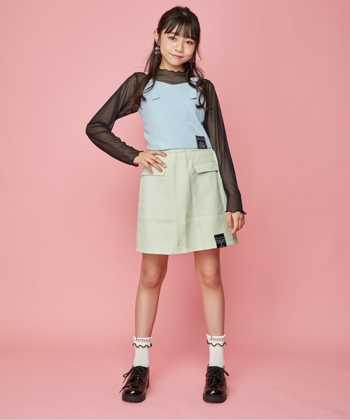 JENNI love（ジェニィラブ）の「テレコビスチェ付きシアーロンT（Tシャツ/カットソー・キッズ・サックスブルー/ブラック/ベージュ・130cm/140cm/150cm/160cm）」の7枚目の写真