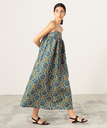 【SOULEIADO】 新品／ポリエステルプリント フリルカラーワンピース セール】ポリエステルプリント フリルカラーワンピース