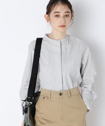 HUMAN WOMAN ヒューマンウーマン シャツ ブラウス シルク コットン コットンロンストバンドカラーブラウス | human woman