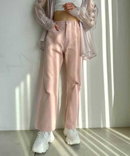 OLIVE des OLIVE（オリーブデオリーブ）の「【S/Mサイズ】セミフレアデニムパンツ（デニムパンツ・レディース・ブルー/サックスブルー/ピンク・SMALL/MEDIUM）」の3枚目の写真