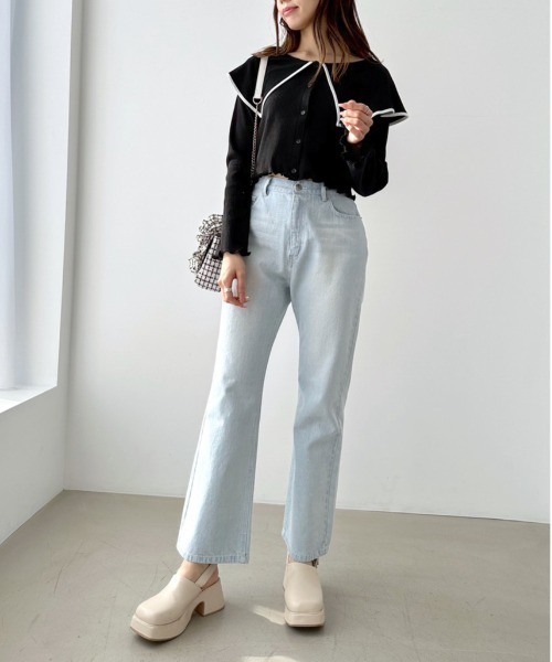 OLIVE des OLIVE（オリーブデオリーブ）の「【S/Mサイズ】セミフレアデニムパンツ（デニムパンツ・レディース・ブルー/サックスブルー/ピンク・SMALL/MEDIUM）」の16枚目の写真