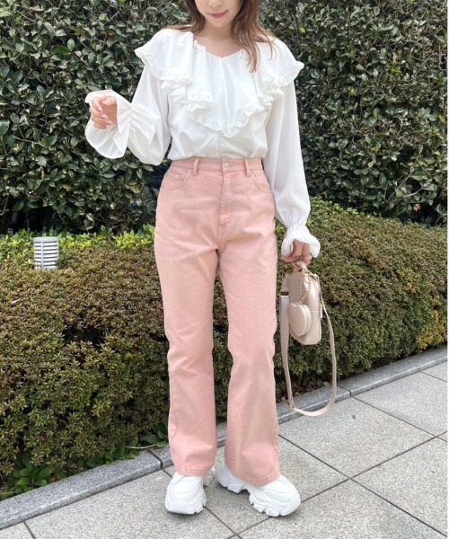 OLIVE des OLIVE（オリーブデオリーブ）の「【S/Mサイズ】セミフレアデニムパンツ（デニムパンツ・レディース・ブルー/サックスブルー/ピンク・SMALL/MEDIUM）」の14枚目の写真