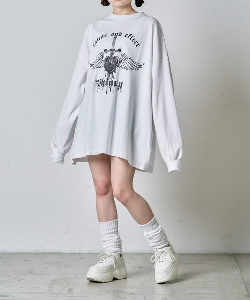 Whinny/心臓大爆破 ロンT　BIG 長袖ロンＴ　水色　天使界隈　ホワイニー TRAVAS TOKYO - Whinny/心臓大爆破 ロンT BIG 長袖ロンT 水色 天使