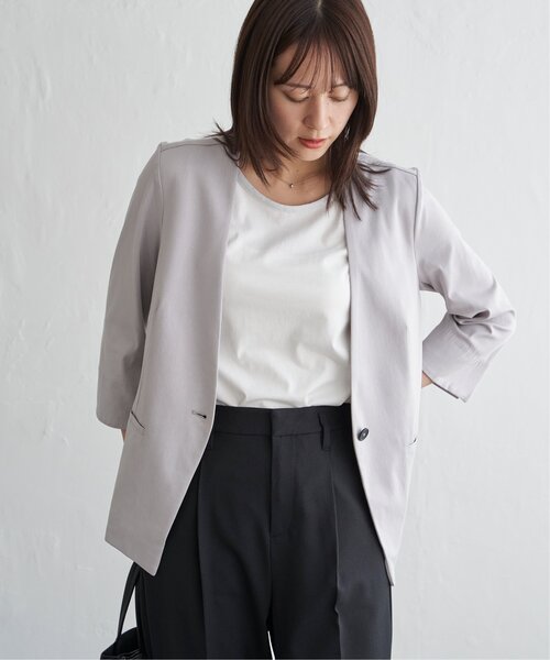 IKKA LOUNGE(イッカラウンジ)の「【接触冷感/セットアップ対応】ひやっとBeasystretchジャケット(テーラードジャケット・レディース・ネイビー/ライトグレー・S/L/M)」の5枚目の写真