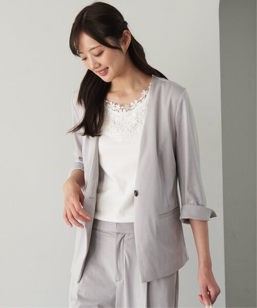 IKKA LOUNGE(イッカラウンジ)の「【接触冷感/セットアップ対応】ひやっとBeasystretchジャケット(テーラードジャケット・レディース・ネイビー/ライトグレー・S/L/M)」の9枚目の写真