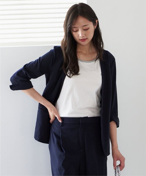 IKKA LOUNGE(イッカラウンジ)の「【接触冷感/セットアップ対応】ひやっとBeasystretchジャケット(テーラードジャケット・レディース・ネイビー/ライトグレー・S/L/M)」の14枚目の写真