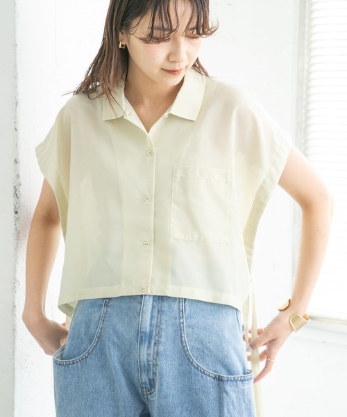 KBF（ケイビーエフ）の「サイドドロストクロップドシャツ（シャツ/ブラウス・レディース・オフホワイト/ライトベージュ/ネイビー・ONE）」の22枚目の写真