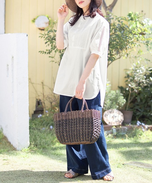 【セール】ピンタックレース使いチュニックブラウス（チュニック）｜Viola e Viola（ヴィオラエヴィオラ）