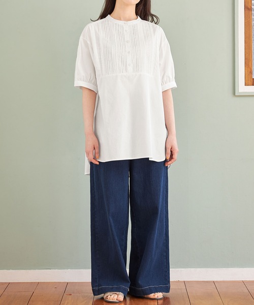 【セール】ピンタックレース使いチュニックブラウス（チュニック）｜Viola e Viola（ヴィオラエヴィオラ）