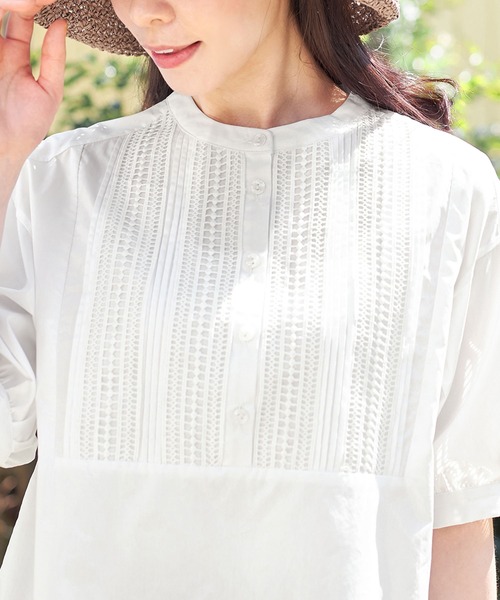 【セール】ピンタックレース使いチュニックブラウス（チュニック）｜Viola e Viola（ヴィオラエヴィオラ）
