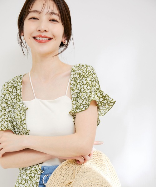 VIS(ビス)の「【洗える】【前後2WAY】花柄&無地袖フリルワンピース(ワンピース・レディース・ネイビー/グリーン系その他/ホワイト系その他5・M/S)」の12枚目の写真