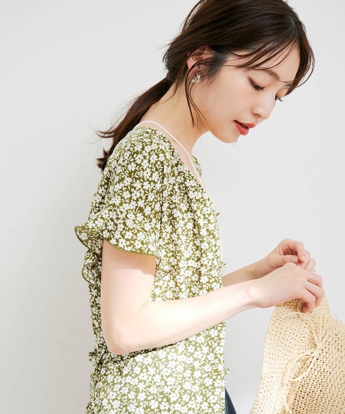 VIS(ビス)の「【洗える】【前後2WAY】花柄&無地袖フリルワンピース(ワンピース・レディース・ネイビー/グリーン系その他/ホワイト系その他5・M/S)」の13枚目の写真