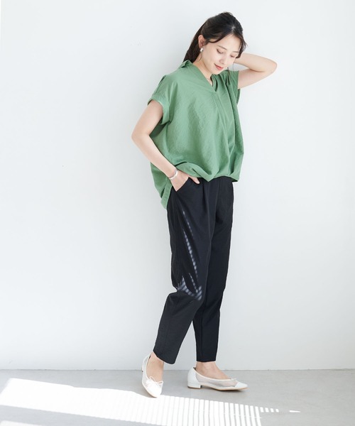 CROSS FUNCTION（クロスファンクション）の「《ストレッチ・シワになりにくい》さらっと速乾 きれいめイージータックパンツ【CF/クロスファンクション】（その他パンツ・レディース・アーミー/ライトベージュ/クリアブラック/ロイヤルブルー/クリーム/アイボリー/ネイビー/ベージュ/カーキ/チャコールグレー/ブラック・M/L/LL）」の12枚目の写真