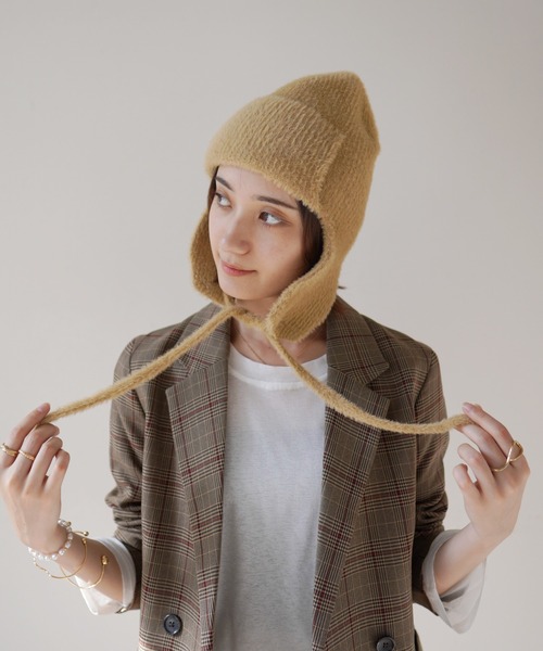 みかんさん専用！Knit Ear Flap Cap /アンゴラフライトキャップ セール】アンゴラタッチ フライト ニット キャップ #_（ニット