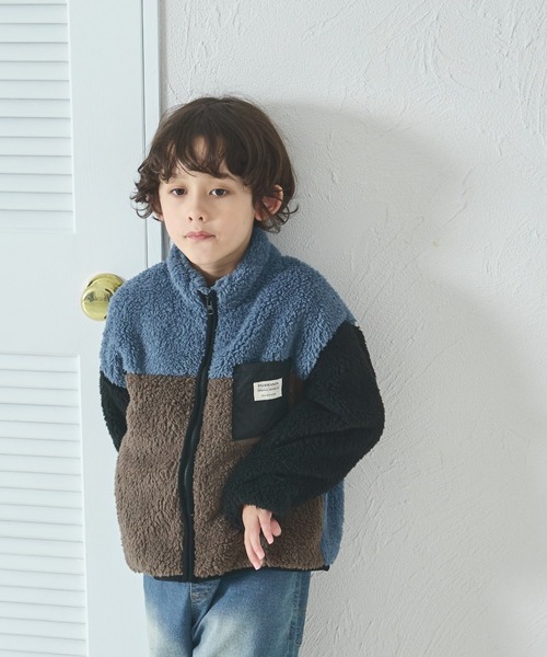 pairmanon（ペアマノン）の「ボア 配色 スタンドカラー ジャケット（その他アウター・キッズ・ピンク/その他/ベージュ/ブラック/ブラウン/ブルー/パープル/ブラック系その他/モカ/グリーン系その他/イエロー/テラコッタ/ピンク系その他/ブルー系その他/その他1/ミント・110/120/130/100/90/150/140）」の10枚目の写真