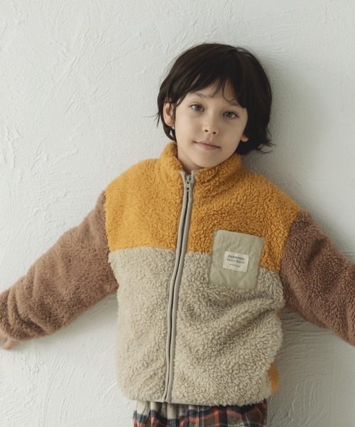 pairmanon（ペアマノン）の「ボア 配色 スタンドカラー ジャケット（その他アウター・キッズ・ピンク/その他/ベージュ/ブラック/ブラウン/ブルー/パープル/ブラック系その他/モカ/グリーン系その他/イエロー/テラコッタ/ピンク系その他/ブルー系その他/その他1/ミント・110/120/130/100/90/150/140）」の12枚目の写真