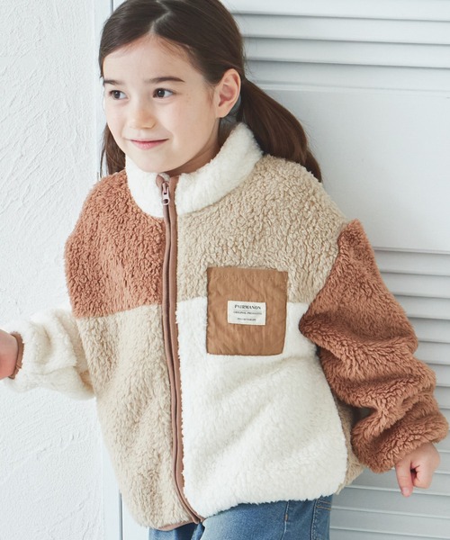 pairmanon（ペアマノン）の「ボア 配色 スタンドカラー ジャケット（その他アウター・キッズ・ピンク/その他/ベージュ/ブラック/ブラウン/ブルー/パープル/ブラック系その他/モカ/グリーン系その他/イエロー/テラコッタ/ピンク系その他/ブルー系その他/その他1/ミント・110/120/130/100/90/150/140）」の15枚目の写真