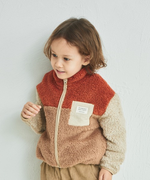 pairmanon（ペアマノン）の「ボア 配色 スタンドカラー ジャケット（その他アウター・キッズ・ピンク/その他/ベージュ/ブラック/ブラウン/ブルー/パープル/ブラック系その他/モカ/グリーン系その他/イエロー/テラコッタ/ピンク系その他/ブルー系その他/その他1/ミント・110/120/130/100/90/150/140）」の6枚目の写真