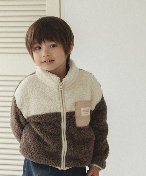 pairmanon（ペアマノン）の「ボア 配色 スタンドカラー ジャケット（その他アウター・キッズ・ピンク/その他/ベージュ/ブラック/ブラウン/ブルー/パープル/ブラック系その他/モカ/グリーン系その他/イエロー/テラコッタ/ピンク系その他/ブルー系その他/その他1/ミント・110/120/130/100/90/150/140）」の5枚目の写真