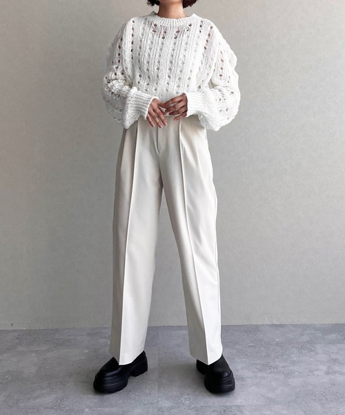 LOWRYS FARM（ローリーズファーム）の「スカシアミパワショルプルオーバーLS  975082（ニット/セーター・レディース・ブラック/アイボリー/ネイビー・FREE）」の5枚目の写真