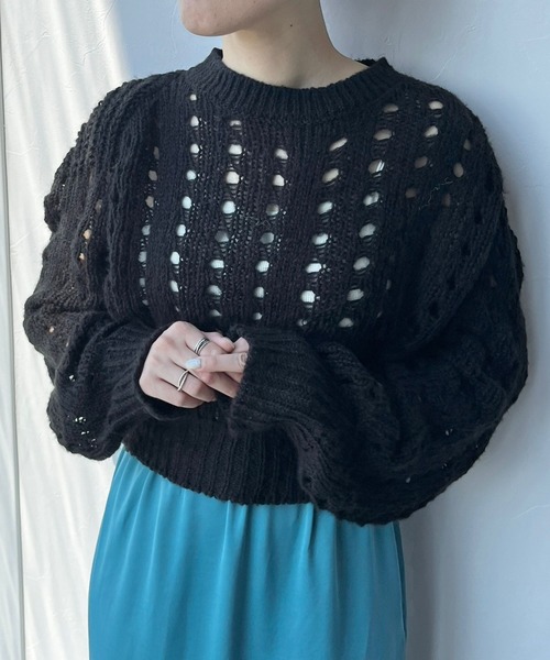 LOWRYS FARM（ローリーズファーム）の「スカシアミパワショルプルオーバーLS  975082（ニット/セーター・レディース・ブラック/アイボリー/ネイビー・FREE）」の9枚目の写真